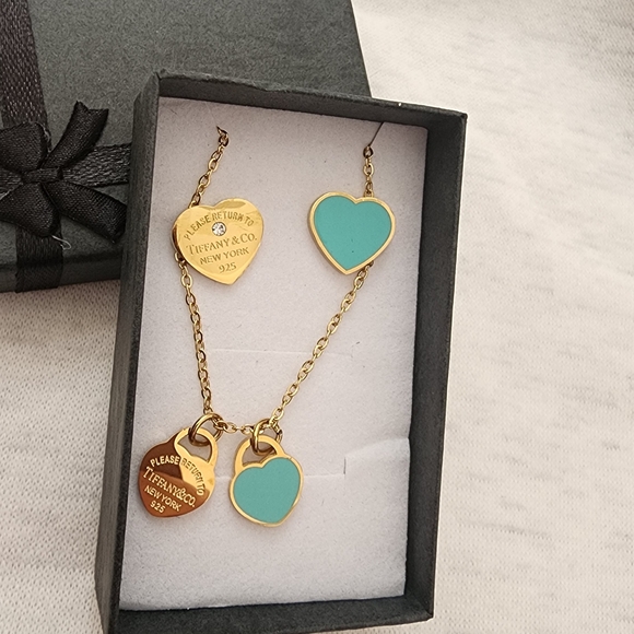 Gold and Turquoise Heart Necklace Sets - Picture 2 of 3